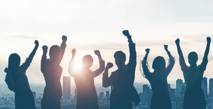 Silhouettes of happy businessperson. Success of business concept. Silhouettes of happy businessperson. Success of business concept.